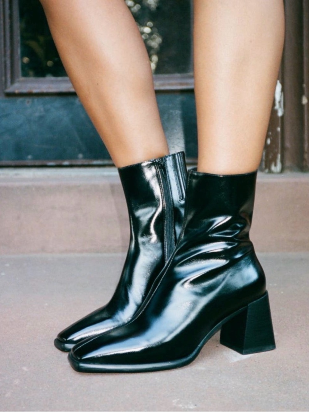 Jeffrey Campbell Black Patent Block-Heel Ankle Boots